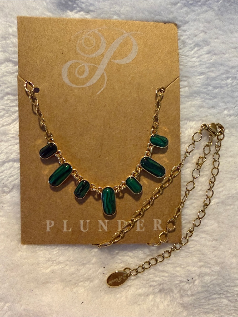 Plunder Gold-Tone Necklace with Deep Green Stones